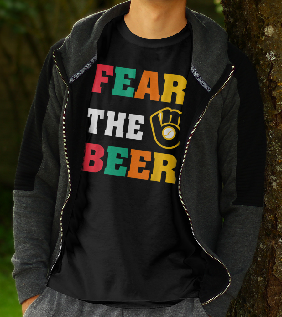 Fear The Beer Brewers Vintage Baseball Glove T-Shirt