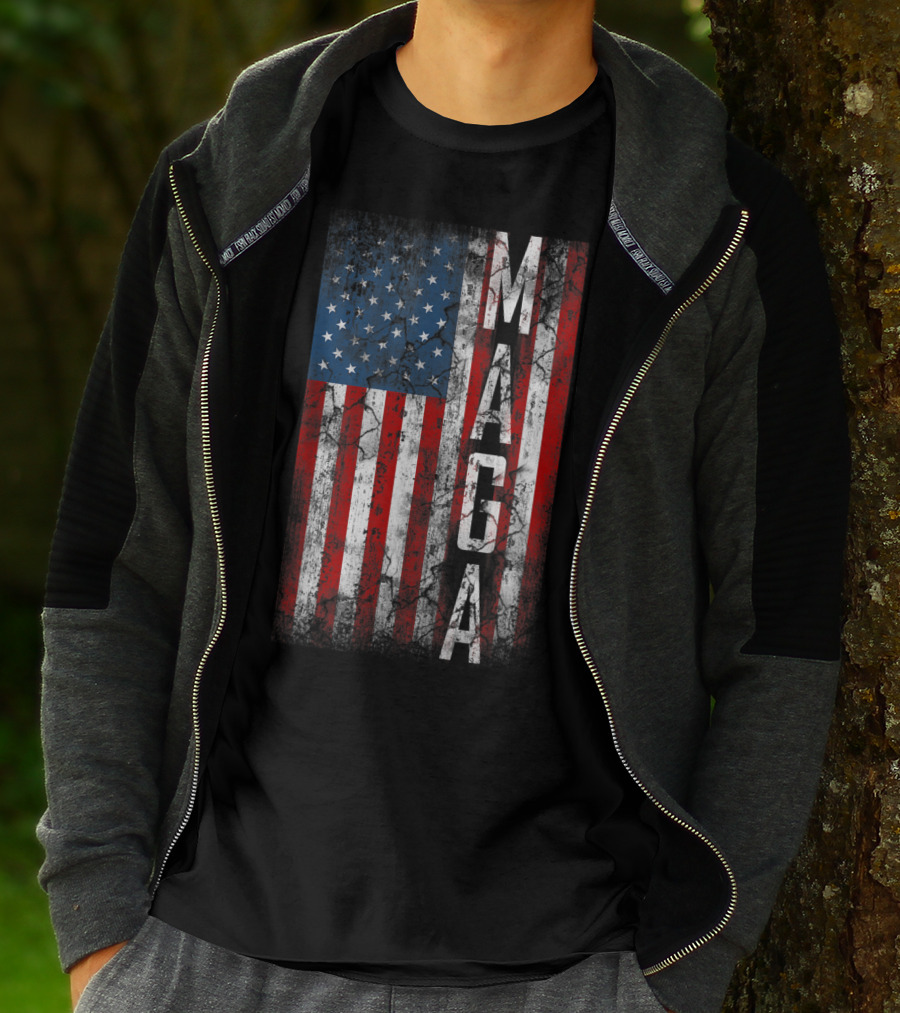 Vintage Grunge MAGA American Flag Distressed Patriotic T-Shirt