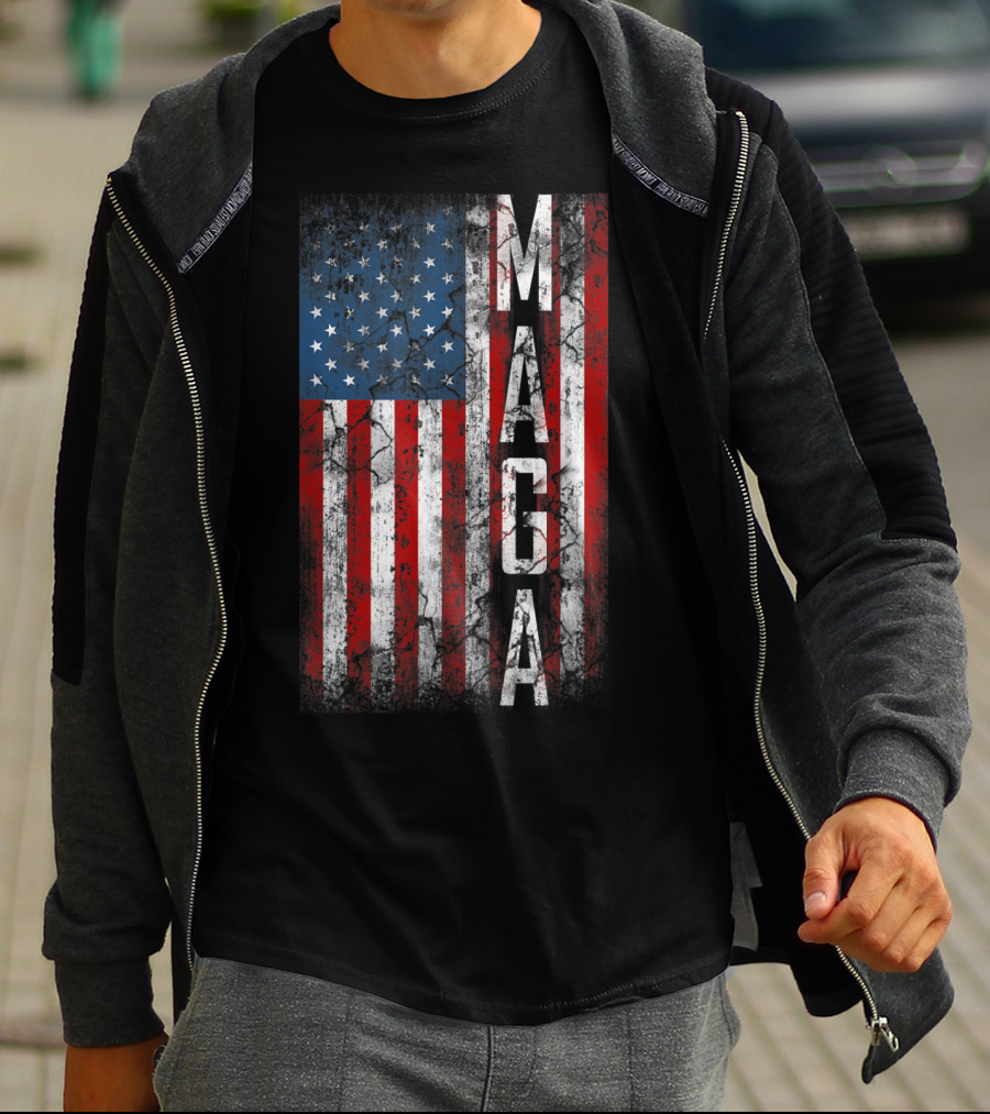 Vintage Grunge MAGA American Flag Distressed Patriotic T-Shirt