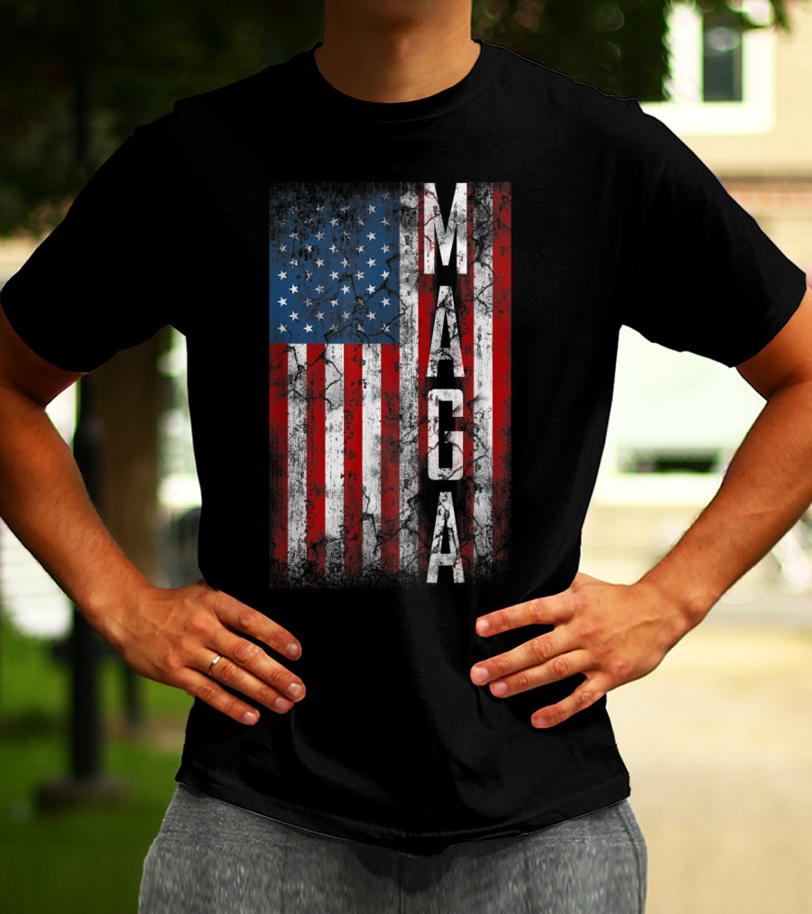 Vintage Grunge MAGA American Flag Distressed Patriotic T-Shirt