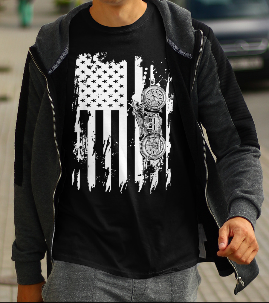 Vintage Motorcycle American Flag T-Shirt