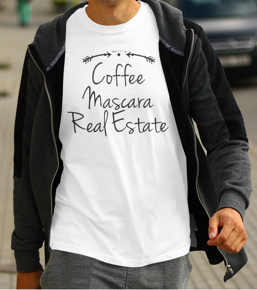 Coffee Mascara Real Estate Text With Arrows And Wreath Motif T-Shirt