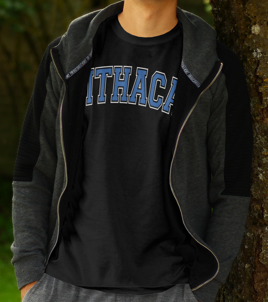 Ithaca Blue Varsity College Style Arch Text T-Shirt