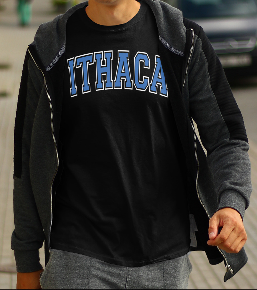 Ithaca Blue Varsity College Style Arch Text T-Shirt