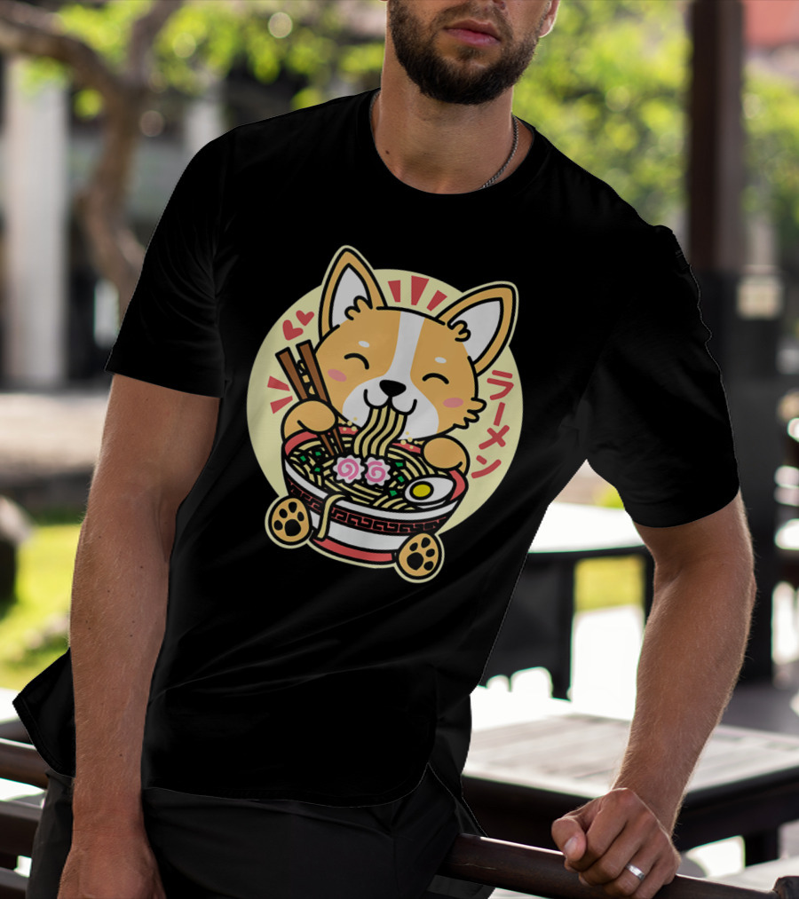 Kawaii Corgi Ramen Cute Anime Dog Japanese Noodles T-Shirt