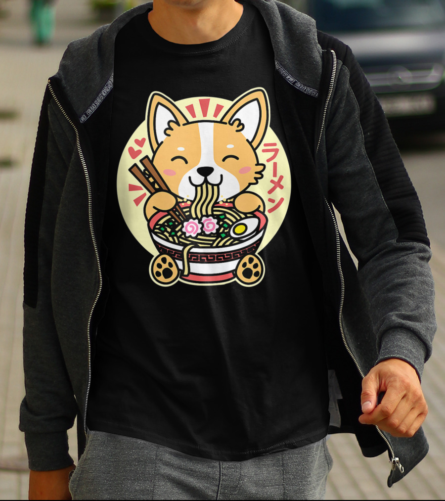 Kawaii Corgi Ramen Cute Anime Dog Japanese Noodles T-Shirt