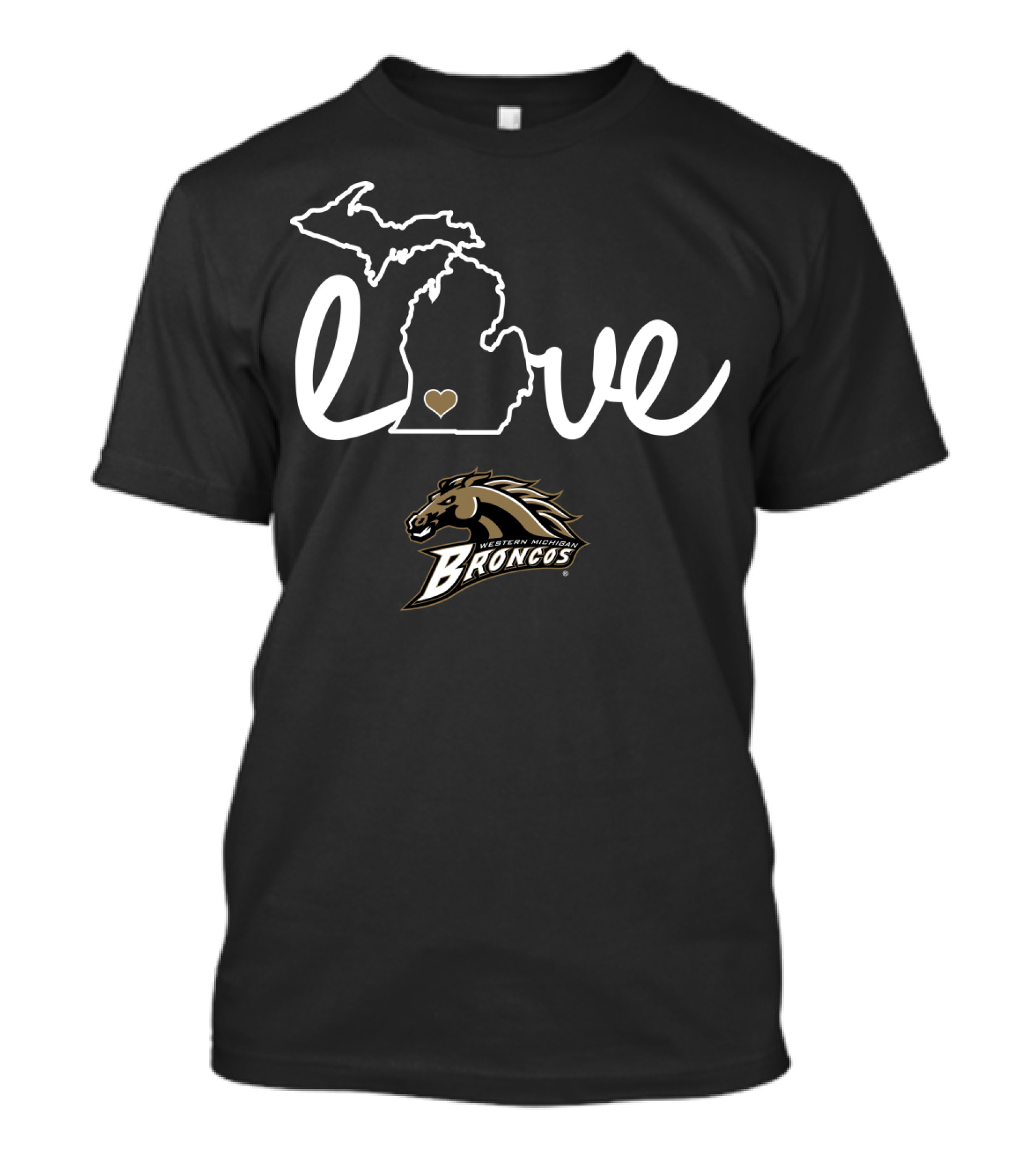 Western Michigan Broncos Love Michigan Map Heart T-Shirt