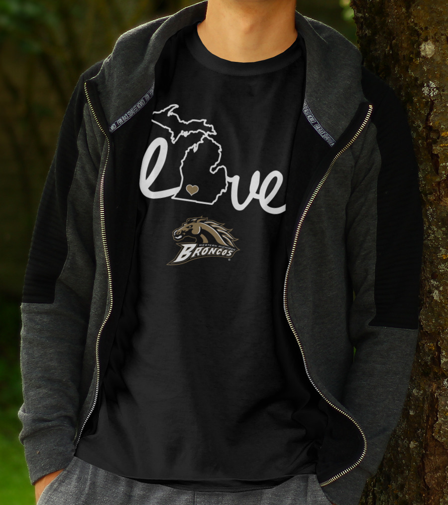 Western Michigan Broncos Love Michigan Map Heart T-Shirt