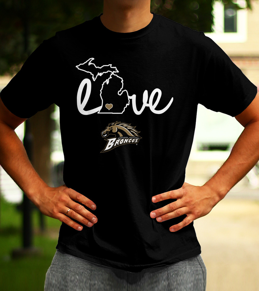 Western Michigan Broncos Love Michigan Map Heart T-Shirt