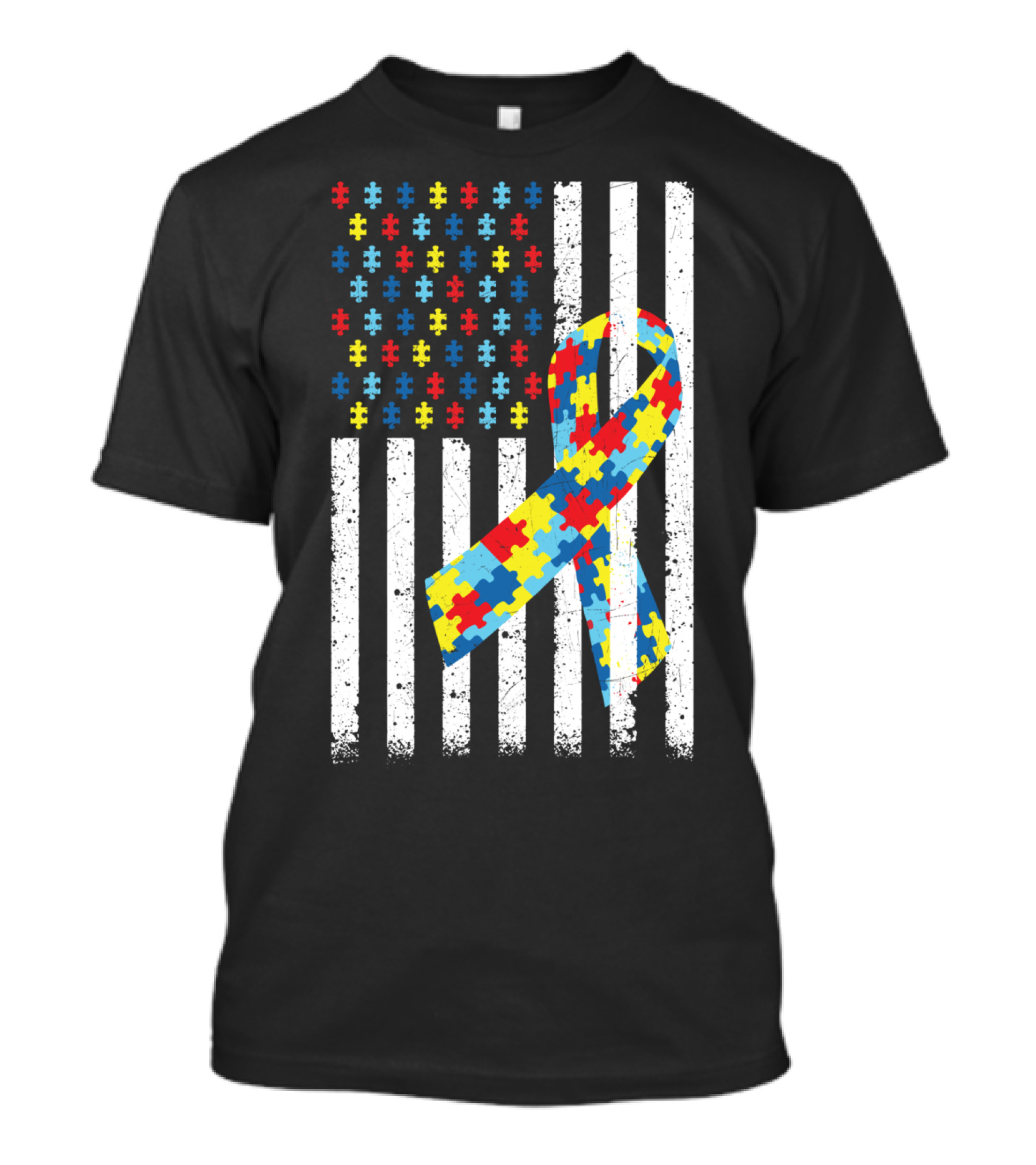 American Flag Jigsaw Puzzle Ribbon Autism Awareness T-Shirt