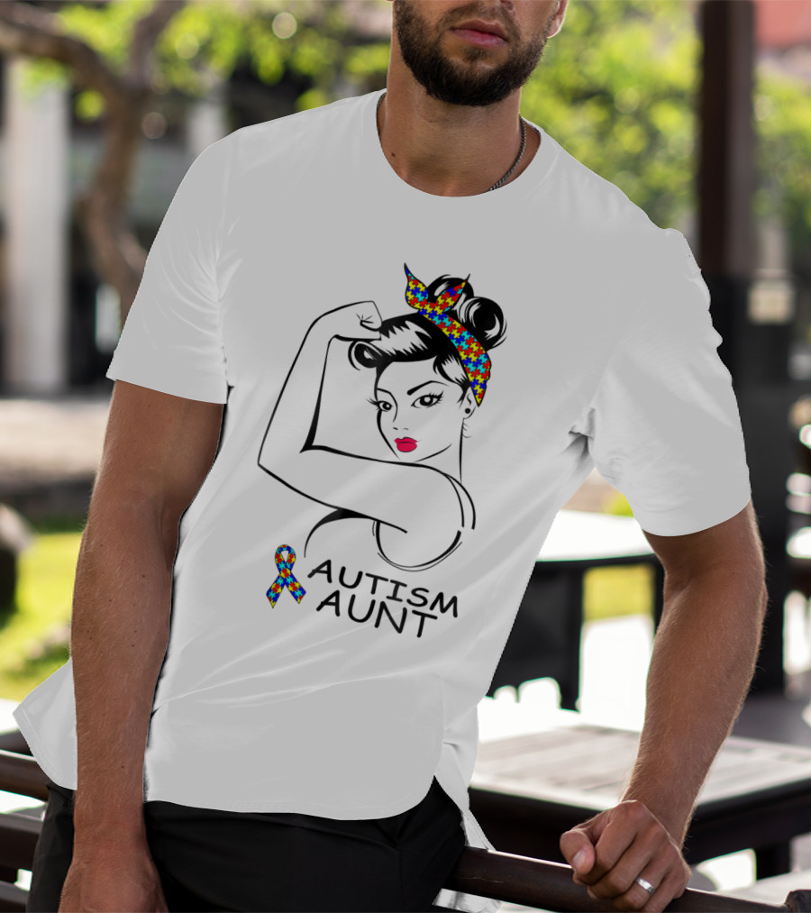 Autism Aunt Strong Awareness Rosie Bandana Puzzle T-Shirt