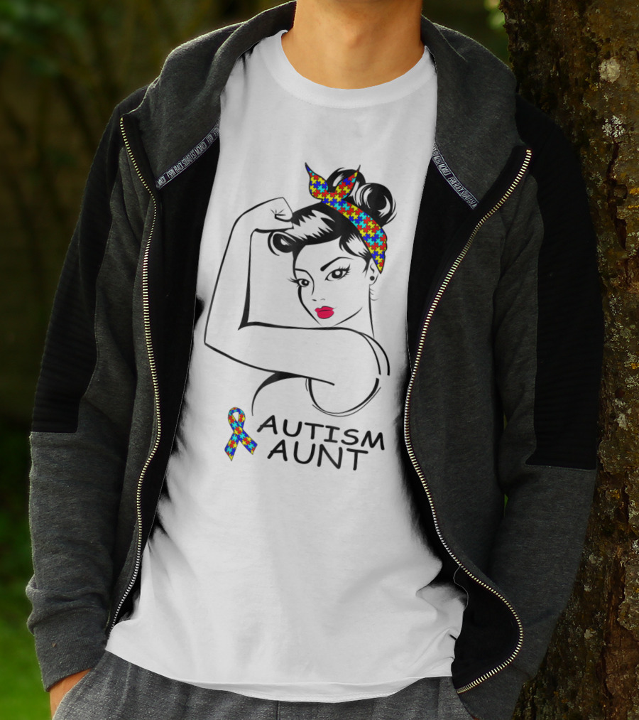 Autism Aunt Strong Awareness Rosie Bandana Puzzle T-Shirt