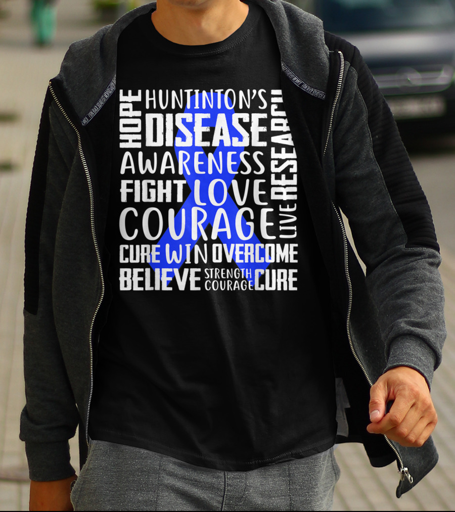 I Wear Blue For Husband Huntington's Disease Awareness Courage Hope Strength Fight Love Cure T-Shirt