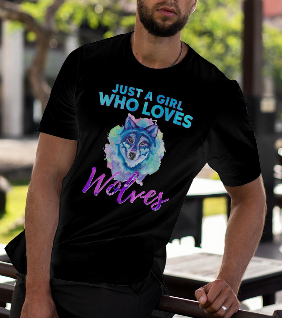 Just A Girl Who Loves Wolves Watercolor Wolf Colorful T-Shirt