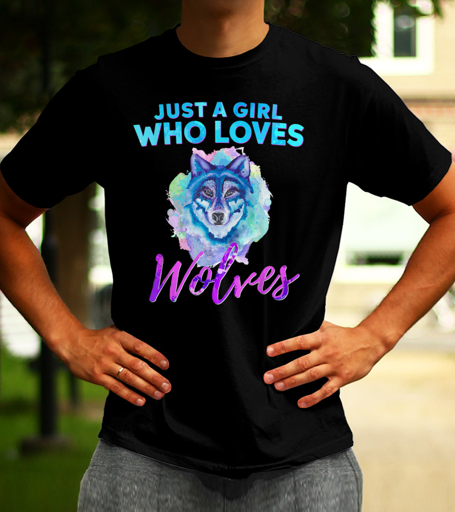Just A Girl Who Loves Wolves Watercolor Wolf Colorful T-Shirt