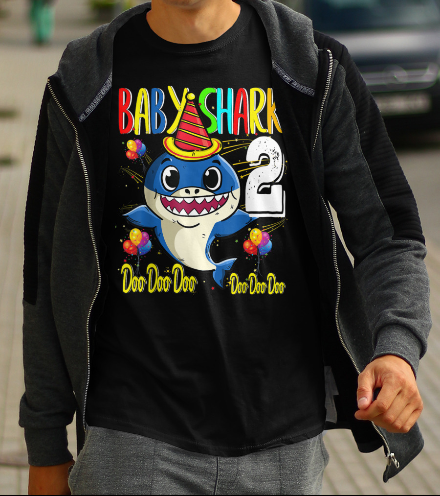 Baby Shark 2nd Birthday Doo Doo Doo Party Hat Balloons T-Shirt