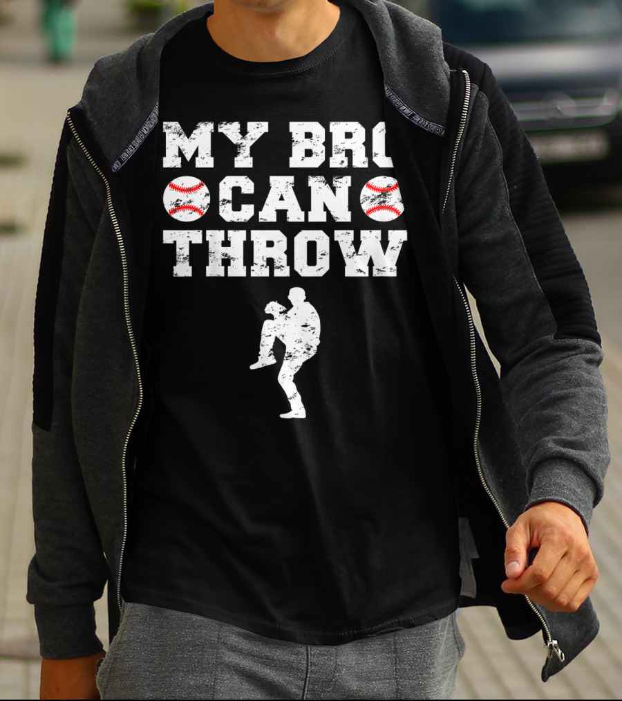 My Bro Can Throw Baseball Cute Funny Cool Brother Sister Kids T-Shirt