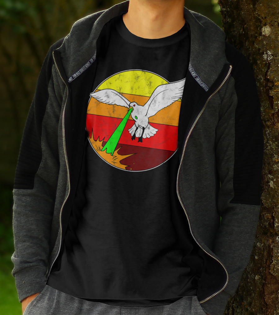 Laser Seagull Retro Sunset Funny Bird T-Shirt