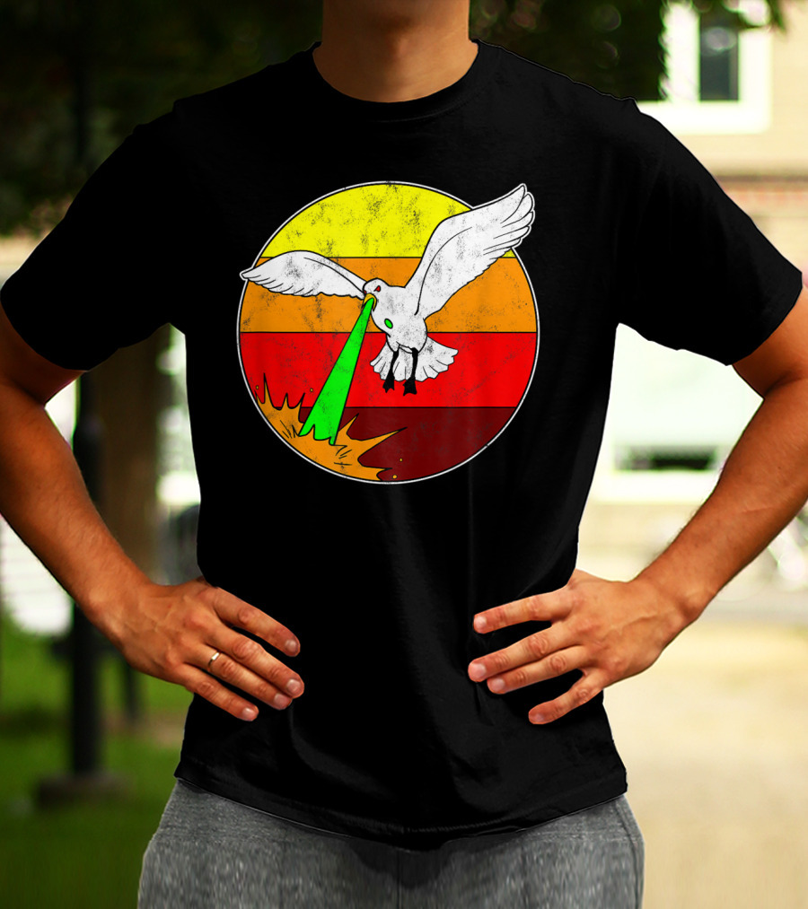 Laser Seagull Retro Sunset Funny Bird T-Shirt