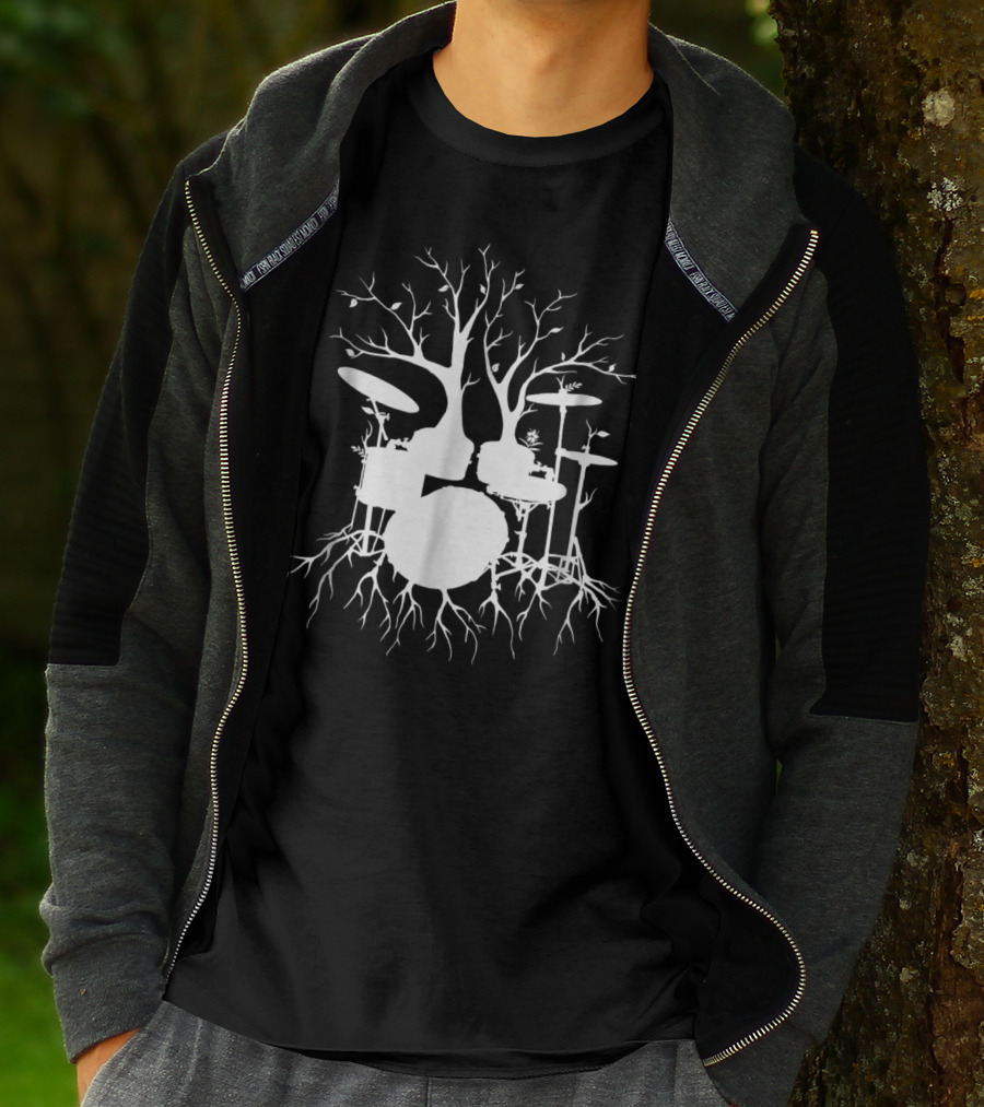 Live The Beat Drum Kit Tree Roots Drummer For Music T-Shirt