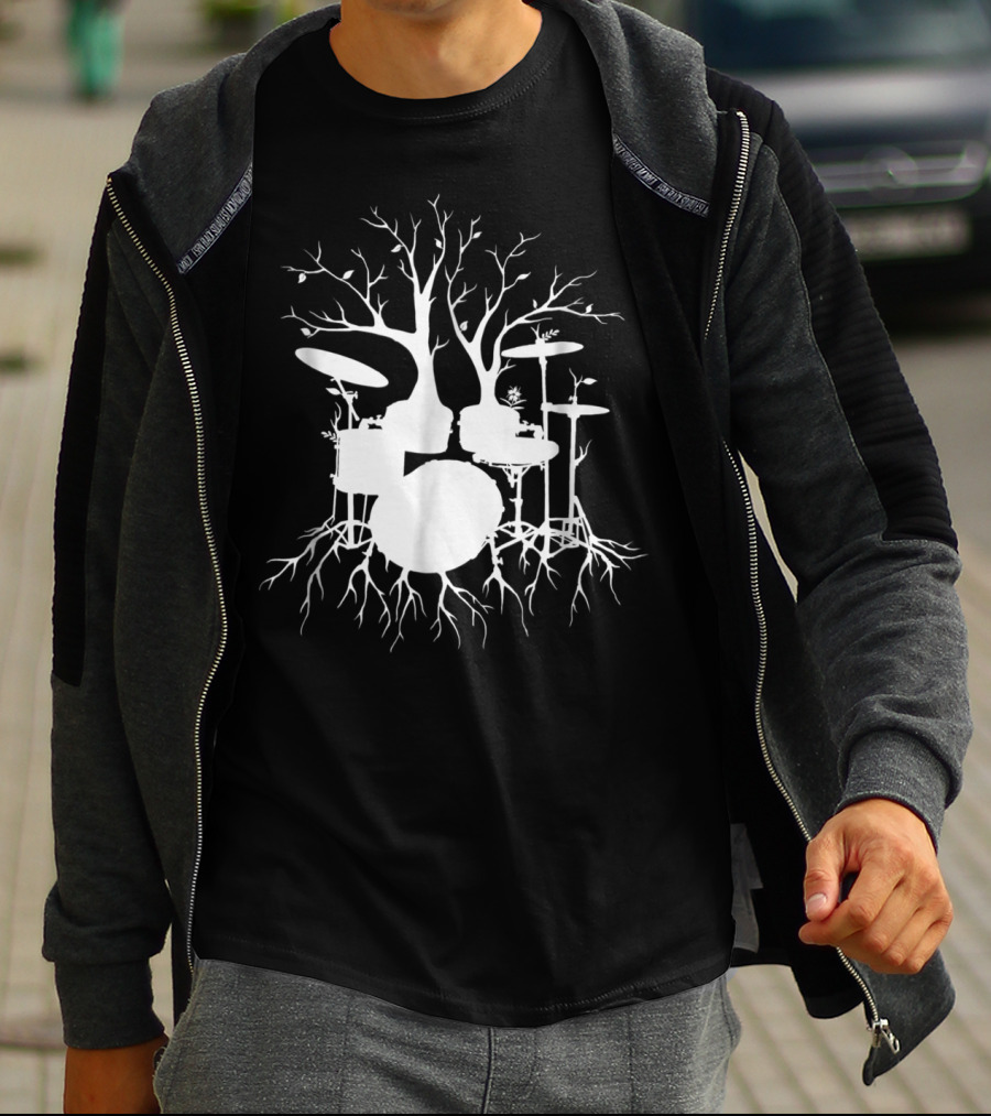 Live The Beat Drum Kit Tree Roots Drummer For Music T-Shirt