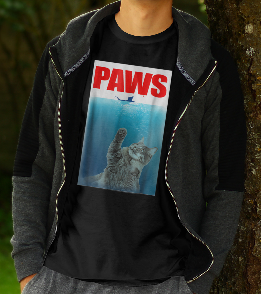 Paws Cat And Mouse Jaws Parody For Funny Cat Lover T-Shirt