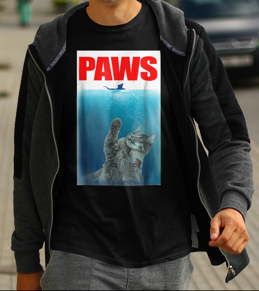 Paws Cat And Mouse Jaws Parody For Funny Cat Lover T-Shirt