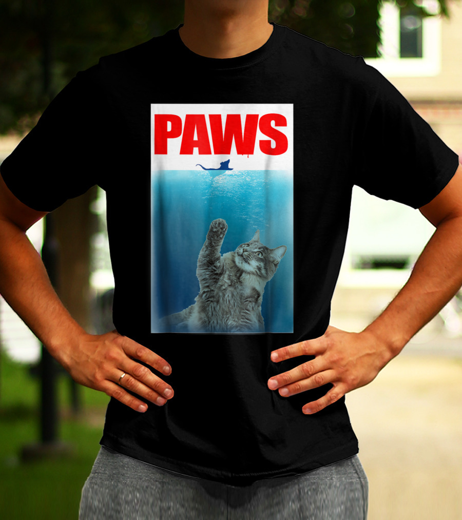 Paws Cat And Mouse Jaws Parody For Funny Cat Lover T-Shirt