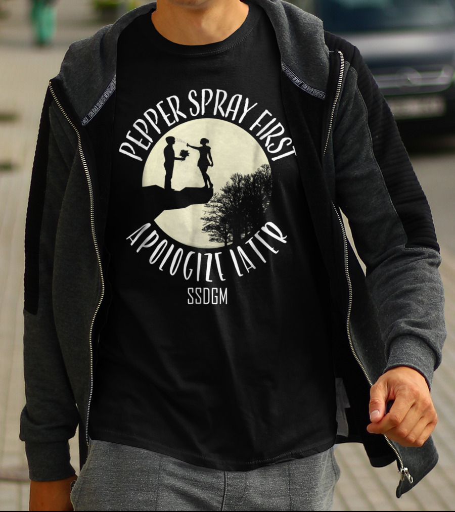 Pepper Spray First Apologize Later SSDGM Silhouette Moon Scene T-Shirt