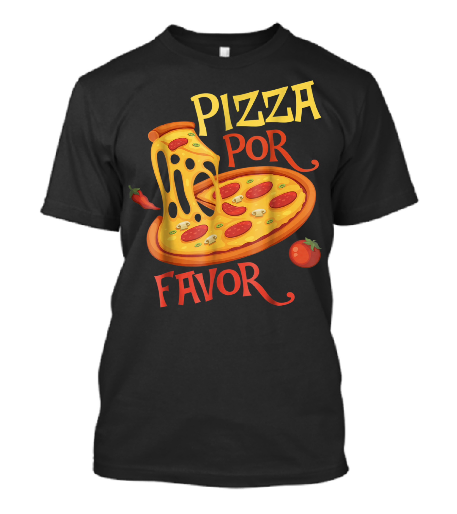 Pizza Por Favor Melted Cheese And Pepperoni Slice With Tomato And Chili Peppers T-Shirt
