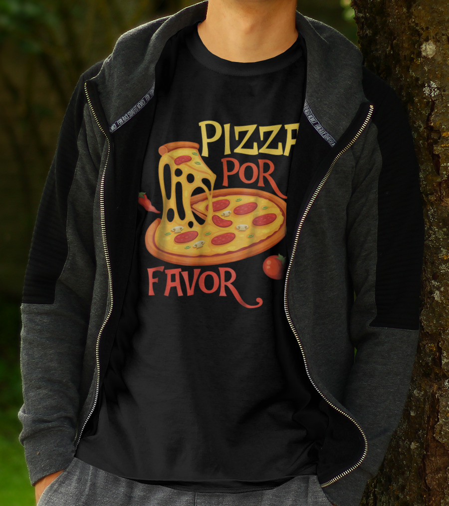 Pizza Por Favor Melted Cheese And Pepperoni Slice With Tomato And Chili Peppers T-Shirt