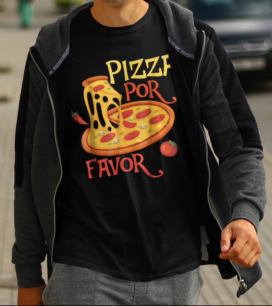 Pizza Por Favor Melted Cheese And Pepperoni Slice With Tomato And Chili Peppers T-Shirt