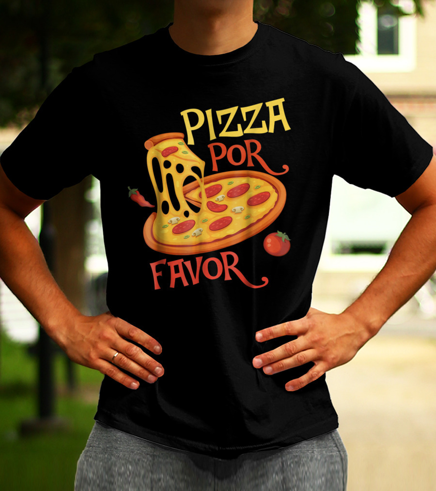 Pizza Por Favor Melted Cheese And Pepperoni Slice With Tomato And Chili Peppers T-Shirt
