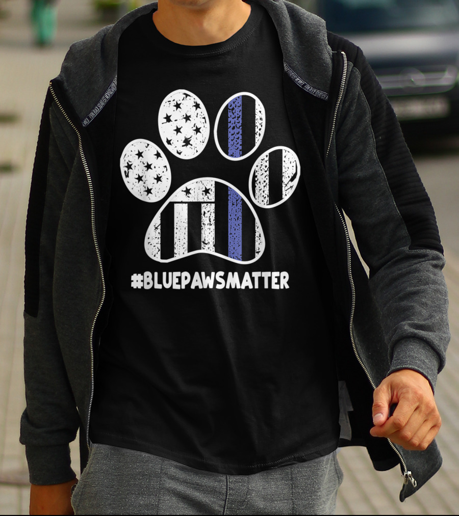 BluePawsMatter Thin Blue Line Police K9 Dog Paws T-Shirt
