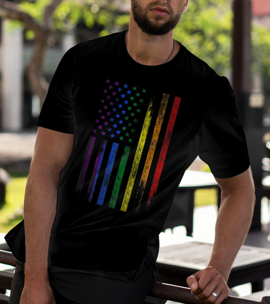 USA Rainbow Flag Gay Pride Symbol T-Shirt