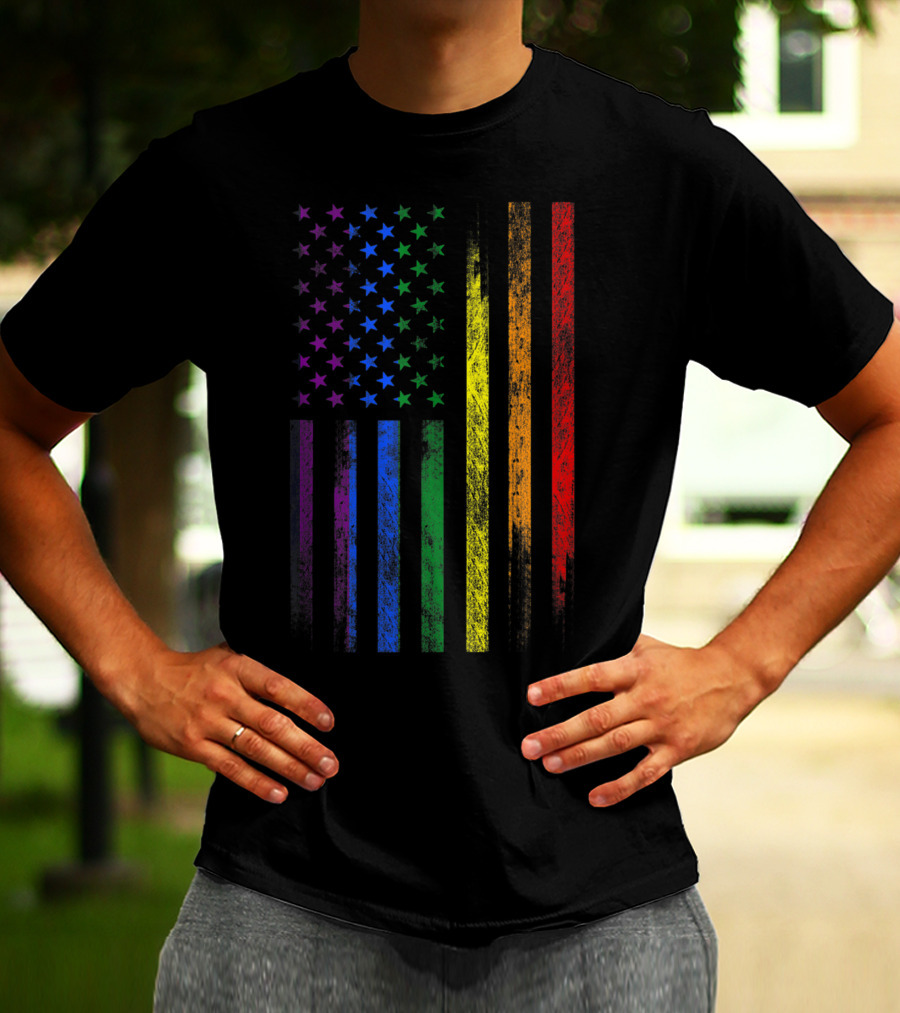 USA Rainbow Flag Gay Pride Symbol T-Shirt