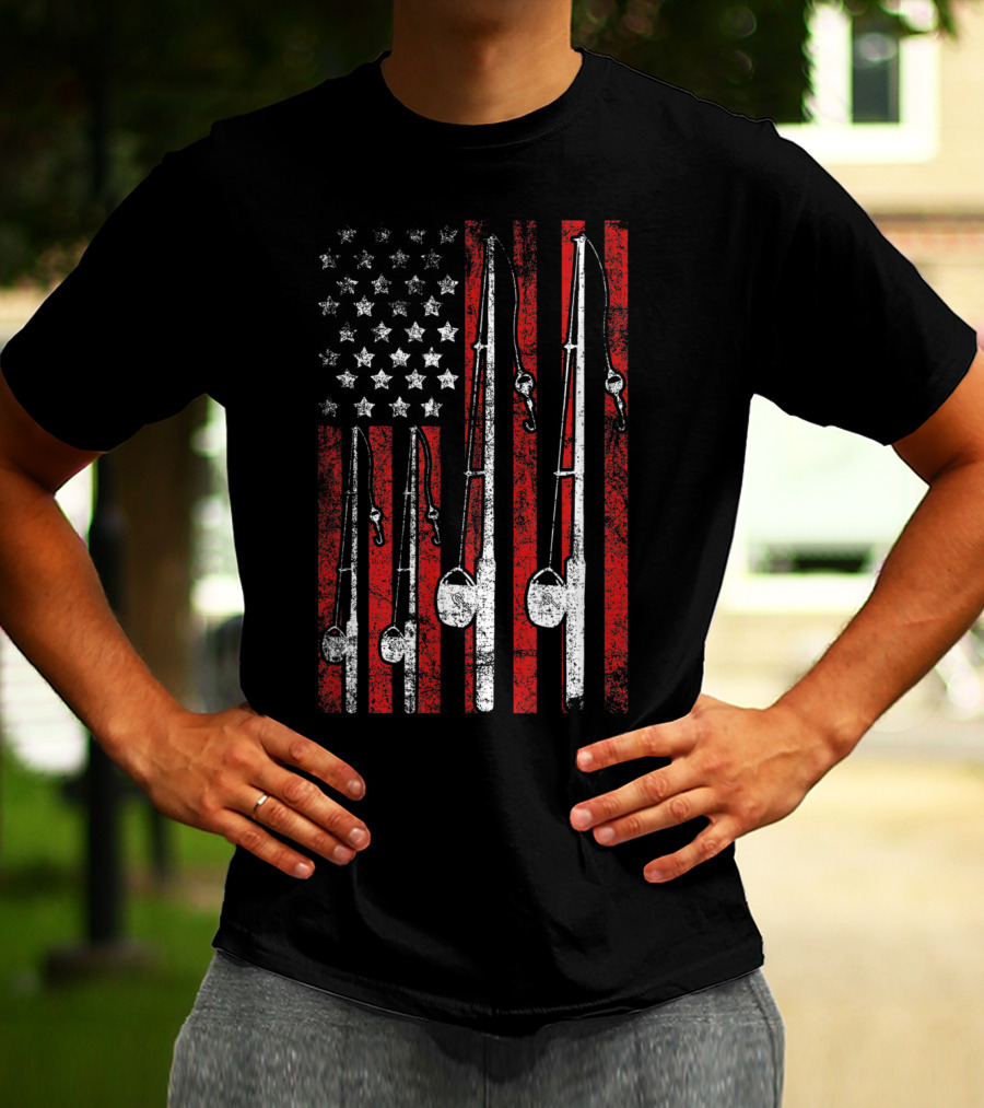 Vintage American Flag Fishing Poles T-Shirt