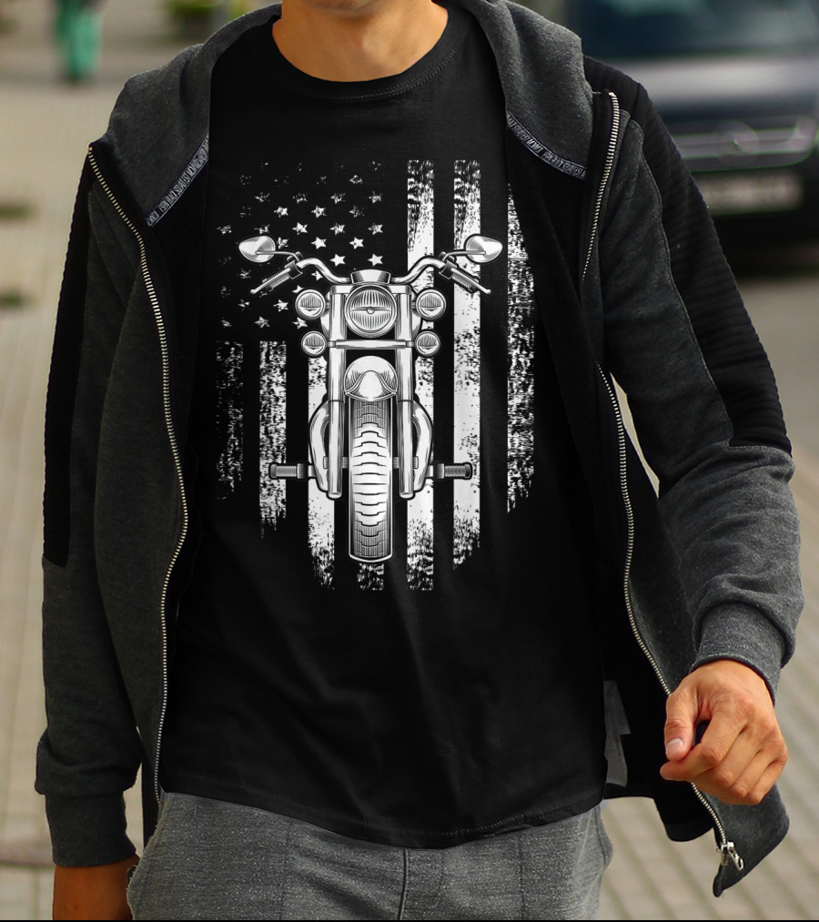 Vintage USA Flag Motorcycle Cool American T-Shirt