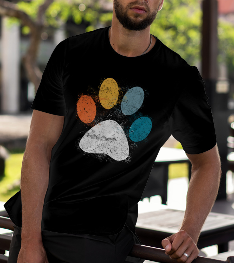 Vintage Distressed Multi-Color Dog Paw Print Love T-Shirt