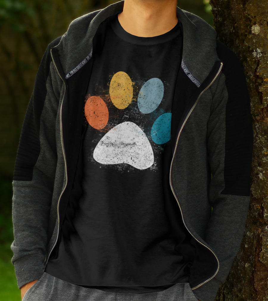 Vintage Distressed Multi-Color Dog Paw Print Love T-Shirt
