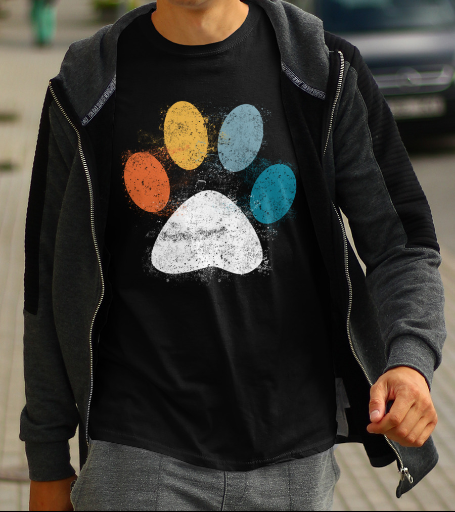 Vintage Distressed Multi-Color Dog Paw Print Love T-Shirt