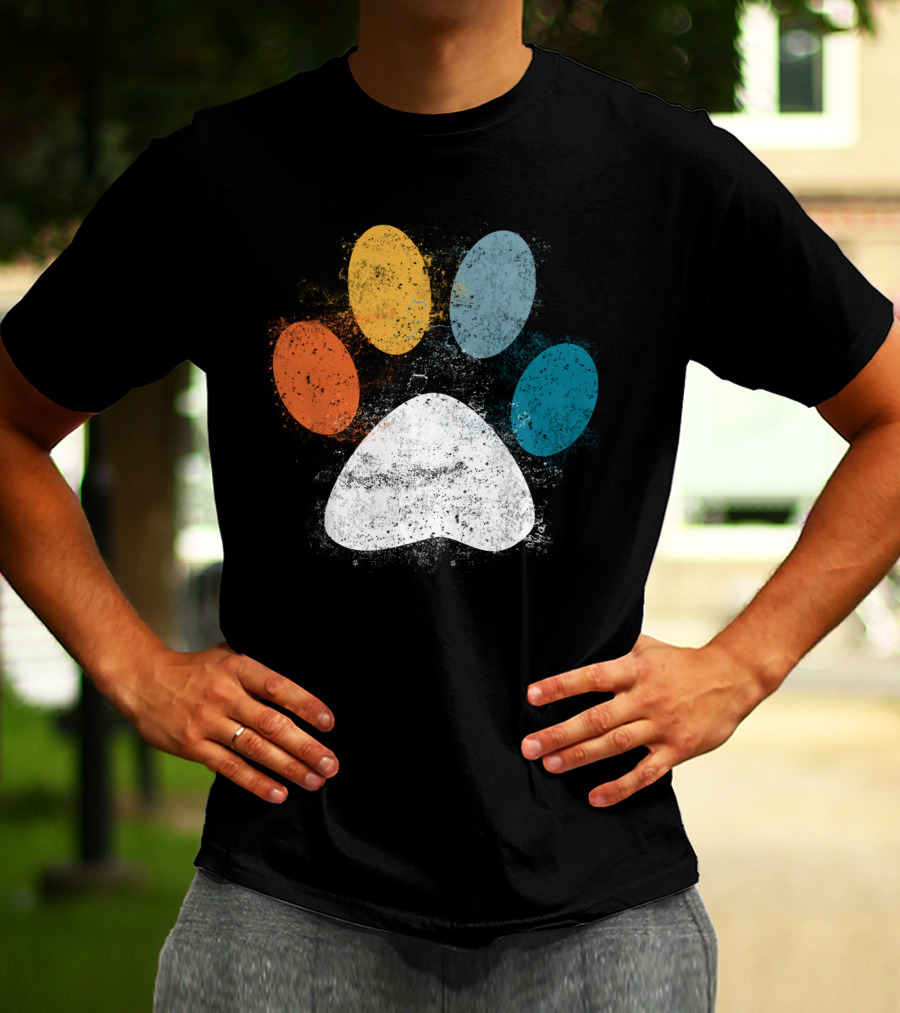 Vintage Distressed Multi-Color Dog Paw Print Love T-Shirt