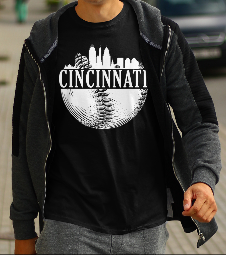 Cincinnati Skyline Baseball Vintage Downtown Ohio T-Shirt