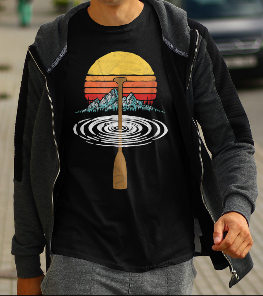 Vintage Paddle Mountains Canoe Raf Circle Sunset Retro T-Shirt