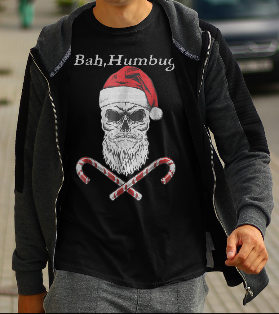 Bah Humbug Skull Santa With Candy Canes T-Shirt