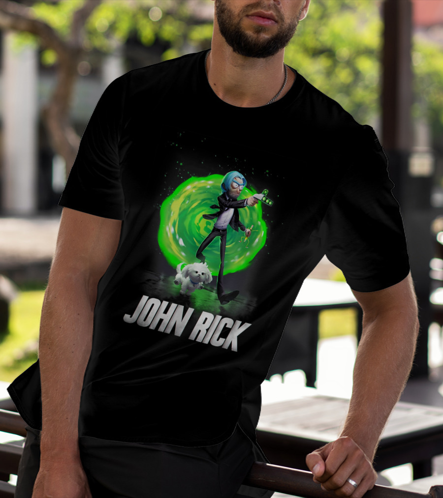 John Rick Interdimensional Action With Scientist And Portal T-Shirt