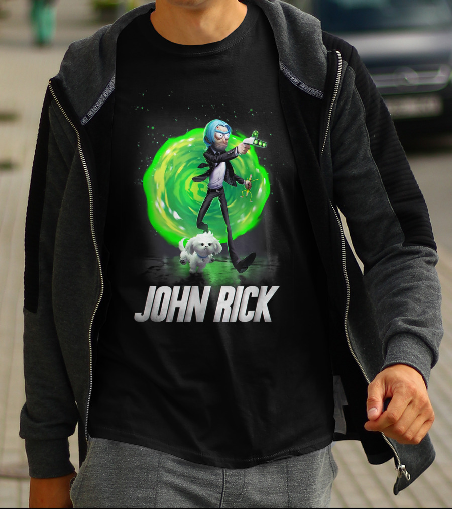 John Rick Interdimensional Action With Scientist And Portal T-Shirt