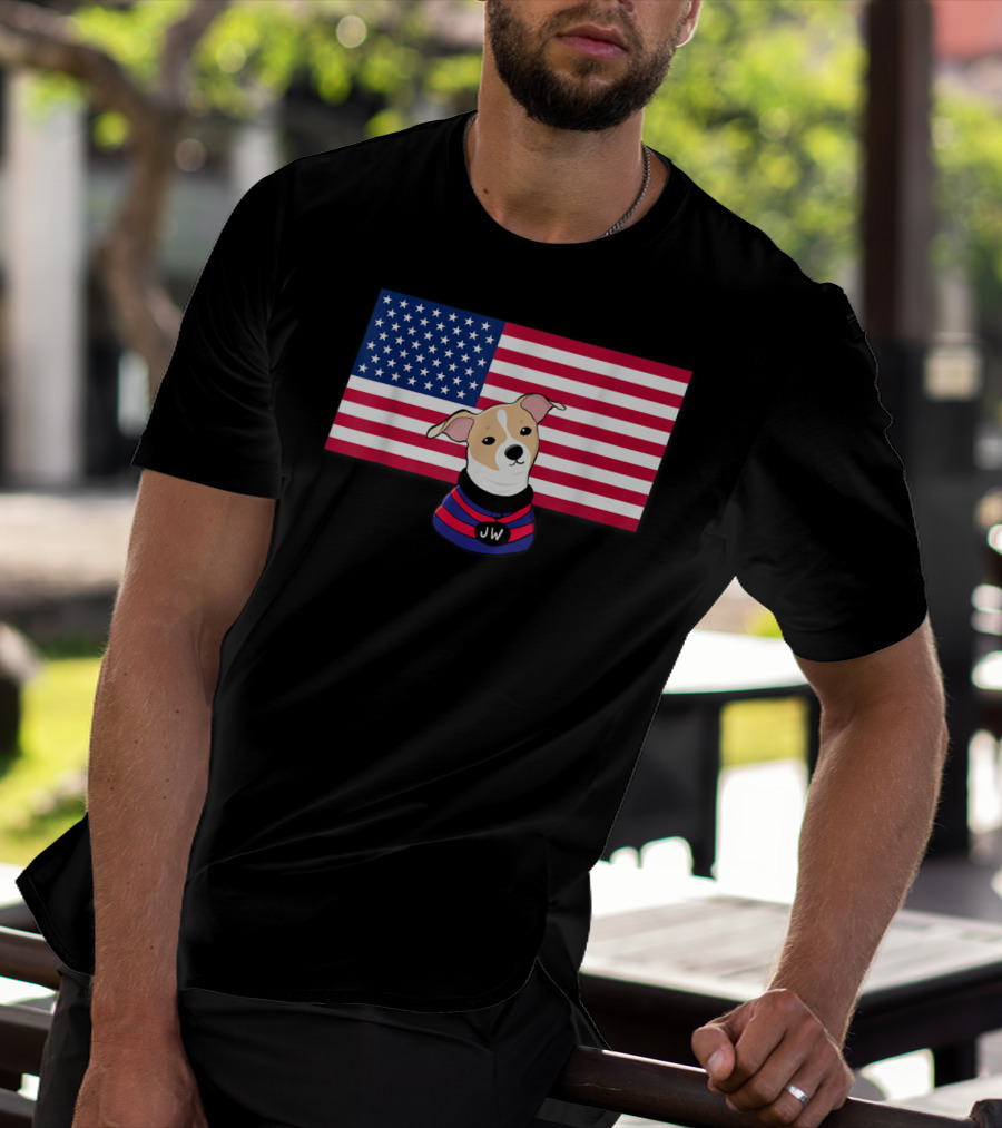Jonathan Warren JW Dog With American Flag Background T-Shirt