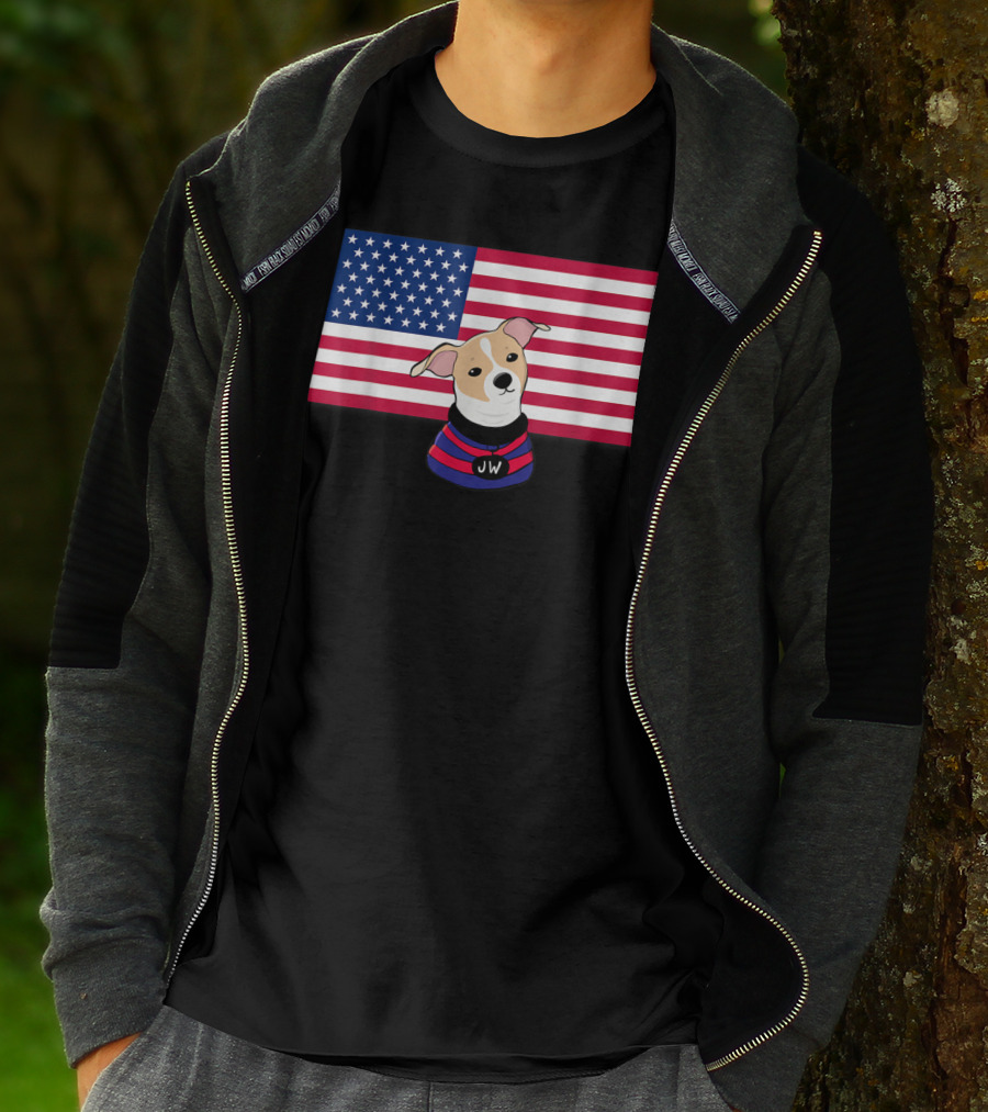 Jonathan Warren JW Dog With American Flag Background T-Shirt