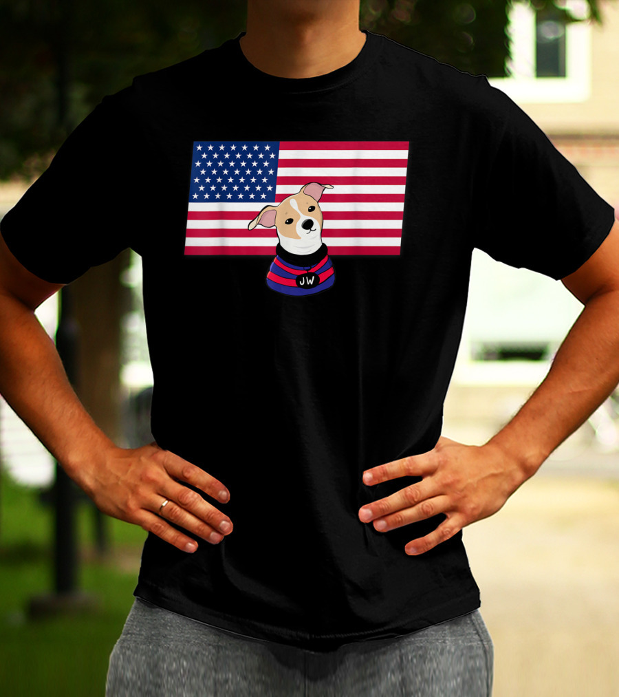 Jonathan Warren JW Dog With American Flag Background T-Shirt